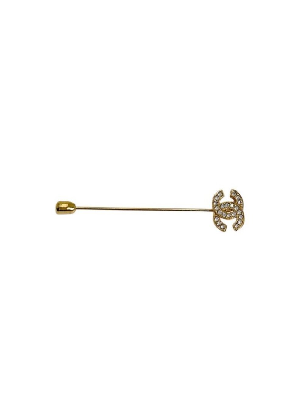 Chanel Rhinestone Pin Brooch CC Logo Gold